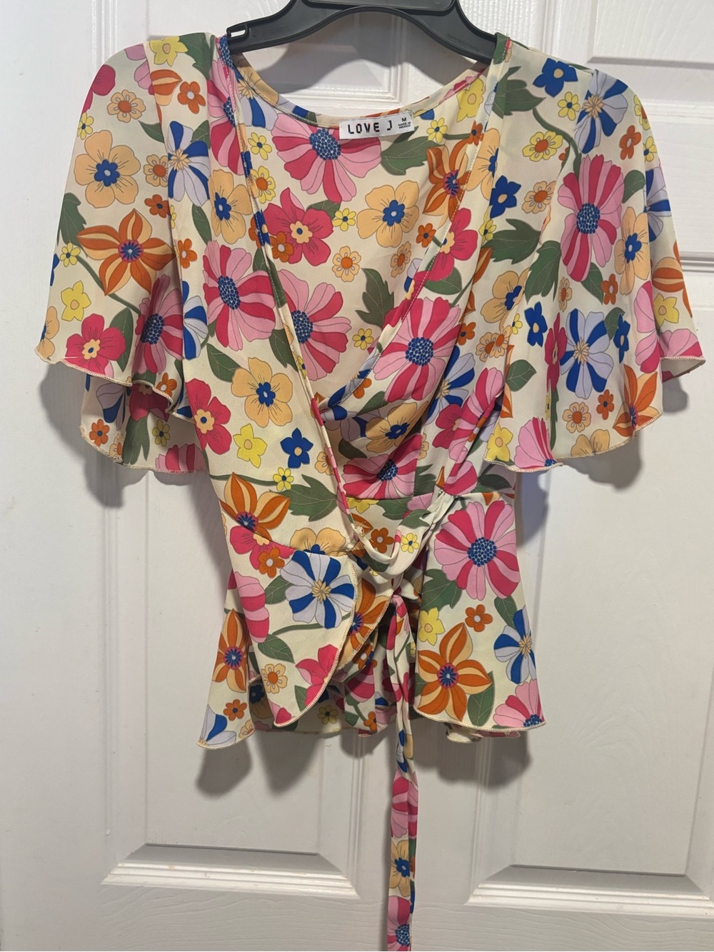 Love J Floral Tie-Front Wrap Top in Multi-Color